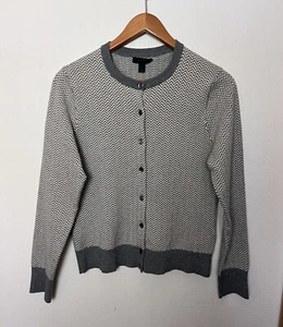 J Crew Gray Chevron Button Front Cardigan Sweater Women’s Sz Large Casual Preppy - Picture 1 of 5