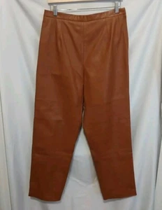 Terry Lewis Leather Pants Women Sz 14 Tan Brown Straight Leg Side Zip - Picture 1 of 14