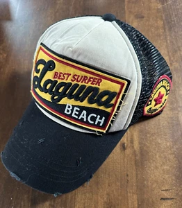 Best Surfer-Laguna Beach California-Distressed Snapback Black Trucker Hat/Cap - Bild 1 von 4