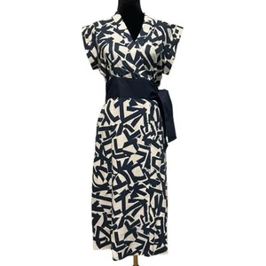 Skunkfunk Wrap Dress Womens 6 Nuria Blue Cream Snap Closure Cap Sleeves EUC - Picture 1 of 9