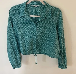 ZARA BLUSE ZUM BINDEN BEDRUCKT AQUAMARIN GR M - Bild 1 von 23