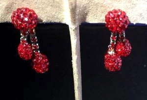 Vintage Swarovski Red Crystal Encrusted Drop Pierced Earrings Neiman Marcus $199 - Picture 1 of 12