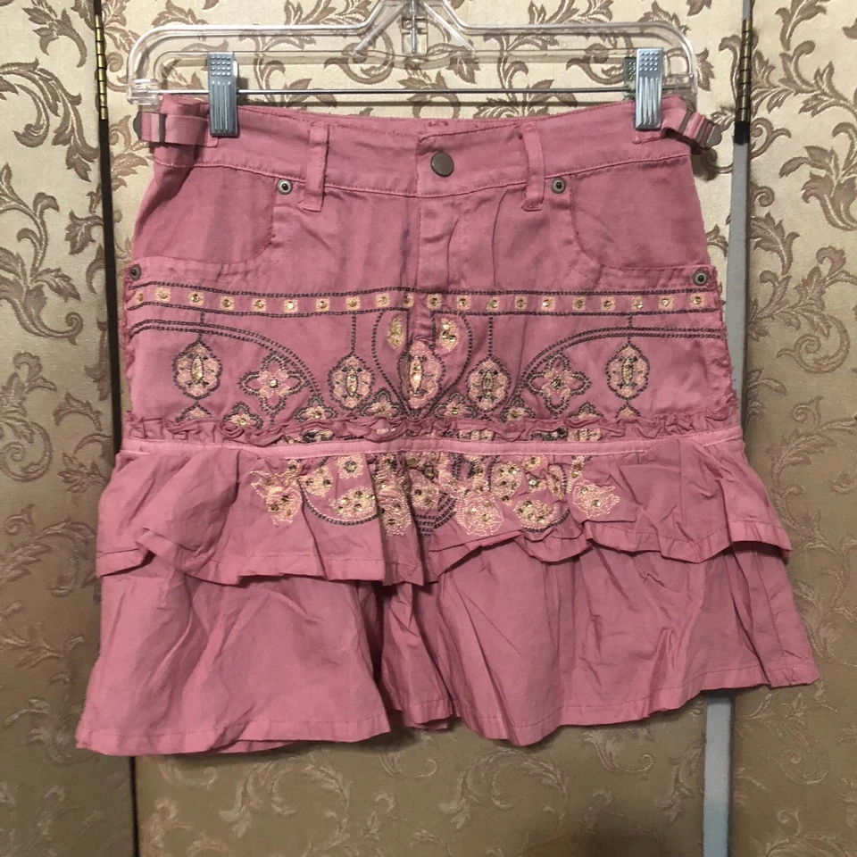 Da-Nang KIDS Pink Paisley Embroidered Ruffle Tiered Skirt Size Large 14 16 - Image 1 of 4