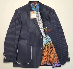 New ROBERT GRAHAM Cloister 46R Navy Blue Pinstripe Patch Pocket Men's Sport Coat - Picture 1 of 8