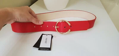 Novo com etiquetas Nine West cinto de cintura feminino couro ecológico vermelho fivela dourada tamanho P/M (W1,5"/L 38") - Imagem 1 de 4