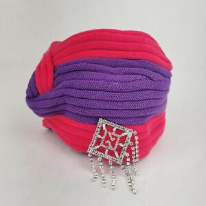 Gucci Women's Purple/Pink Cotton Turban Beanie Hat w/Crystal Charm M 573011 5670