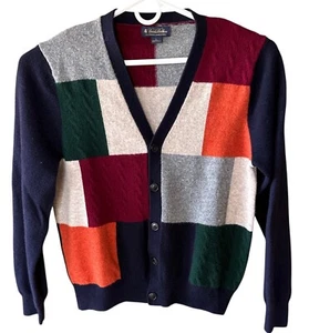Brooks Brothers Cardigan Sweater Patchwork Panel 100% Shetland Wool Men’s Large - Picture 1 of 8