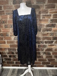 SOAKED IN LUXURY BLACK/BLUE DEVORE OCELOT DRESS LARGE NWT - Picture 1 of 13
