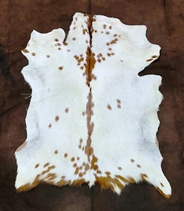 Goat Hide Fur Pelt, Scandinavian Rug, Beige Brown White Neutral Taupe, 3x2 ft - Picture 1 of 9
