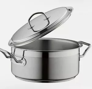 Cazuela baja de acero inoxidable Silga Teknika SRL 20 cm/8"" con tapa 13020 Italia nueva con etiquetas - Imagen 1 de 9