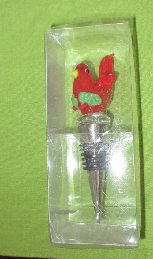 Tapón de Vino Color Rojo Vidrio Pesado Base Cromada Cardinal Pájaro Top **NUEVO en CAJA Foto 1 de 4