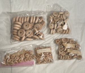 Toy Wheel Assortment Wooden Craft Parts Various Sizes + Axles