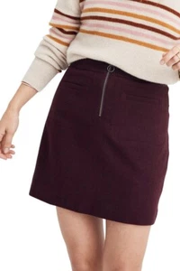 Madewell Fireside Miniskirt Rich Plum A-Line Zip Front Wool Blend Lined Sz 16 - Picture 1 of 9