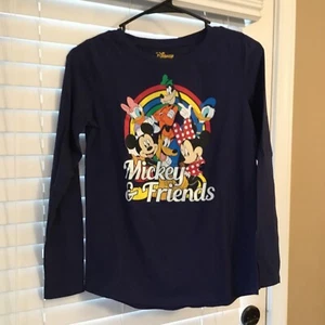 Girls' Mickey Mouse & Friends Rainbow Long Sleeve T-Shirt Navy XL (14/16) Youth - Picture 1 of 4