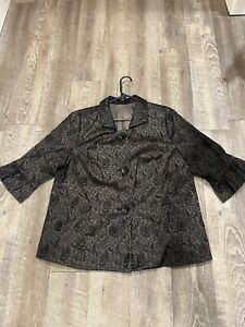 Maggie Barnes Black Floral Embossed Blazer/ Dress Jacket Size 1x  18/20 Pockets