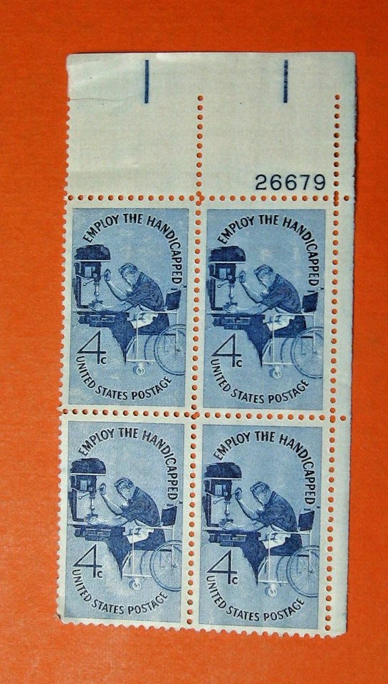 1960 Employ the Handicapped 4 Cent U.S. Block of 4 Stamps (No. 1)  - Image 1 of 1