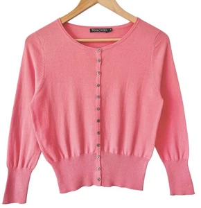 Woolovers Silk Blend Cardigan - Size Small 8 10 Coral Pink Classic Style Cotton - Picture 1 of 10