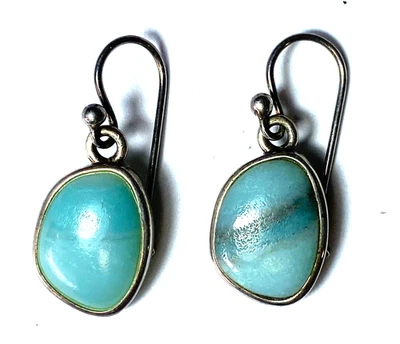 Sterling Silver Barse Blue Agate Earrings 32mm x 13mm - Image 1 of 3