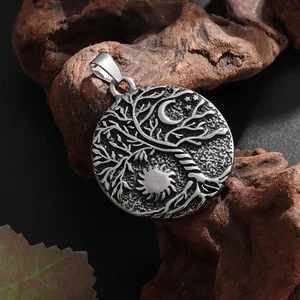 Mode Retro Sonne klassisch Mond und Sterne Lebensbaum Medaille Anhänger Halskette Hüfte - Bild 1 von 6