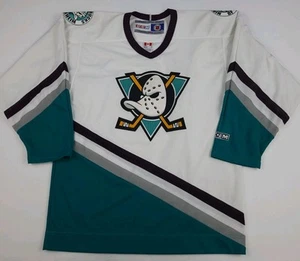 Maglia maglia ricamata vintage anni 90 Anaheim Mighty Ducks CCM NHL rara USA M vintage - Foto 1 di 8