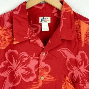 CHEROKEE WAIKIKI WEAR HAWAIIAN ALOHA SHIRT RAYON RED PINK FLORAL GOLDEN GATE L - Picture 1 of 6