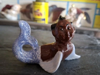 Hermoso renacuajo cola azul cerámica pecera acuario vintage fantasía sirena Foto 1 de 4