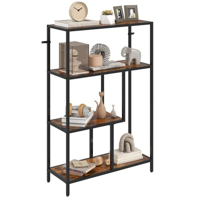 HOMCOM Industrial Bookshelf Bookcase w/ Open Shelves for Study Rustic Brown - Image 1 of 4
