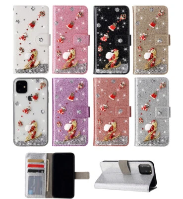 3D Santa Bling Wallet Phone Case Cover For iPhone 11 12 Pro Max XR XS 6 7 8 Plus - Image 1 of 4