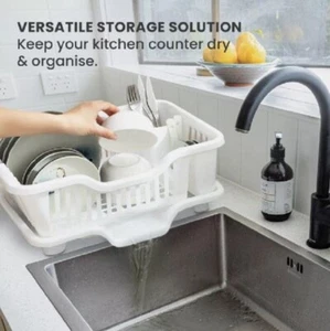 Plastic Washing Up Bowl Basin and Large Dish Drainer Rack Kitchen Plate Holder - Picture 1 of 20