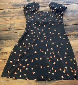 TOP SHOP PETITE BLACK FLOWER SILKY MINI DRESS PUFF SLEVVE UK 10 SALE £8.99 - Picture 1 of 3