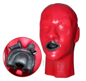 ROTE LATEX GUMMI KAPUZE LANGE GIMP MUNDSCHEIDE FETISCH ANATOMISCHE MÄNNLICHE MASKE - Bild 1 von 6