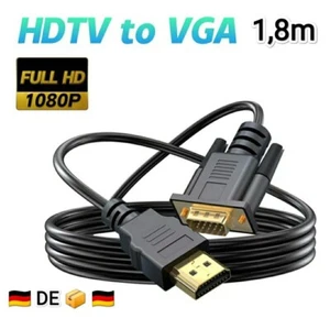 HDMI Stecker zu VGA Stecker Kabel FullHD 1080p PC Monitor Adapter Vergoldet 1.8m - Bild 1 von 4