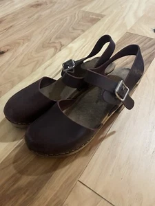 Lotta From Stockholm Highwood Aubergine Leather Clogs on Brown Base - Picture 1 of 8