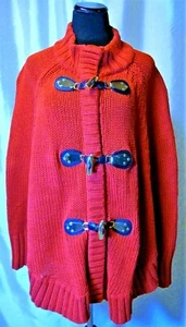 EUC Michael Kors M/L/XL Red Cotton Blend Gold Tone Toggle Cardigan Cape Sweater - Picture 1 of 5