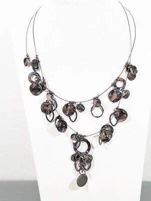 Collar Retro Mod Gris Círculo Metálico Dije Alambre En Capas Y2K 19 pulgadas Foto 1 de 4