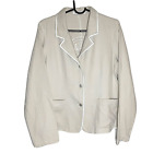 ZE-ZE Womens Linen Jacket White Beige BIG Embroidery on the back long sleeve M