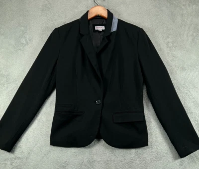 Blazer Traje Chaqueta Merona Mujer 6 Negro Un Botón Carrera Manga Larga Preppy Foto 1 de 4