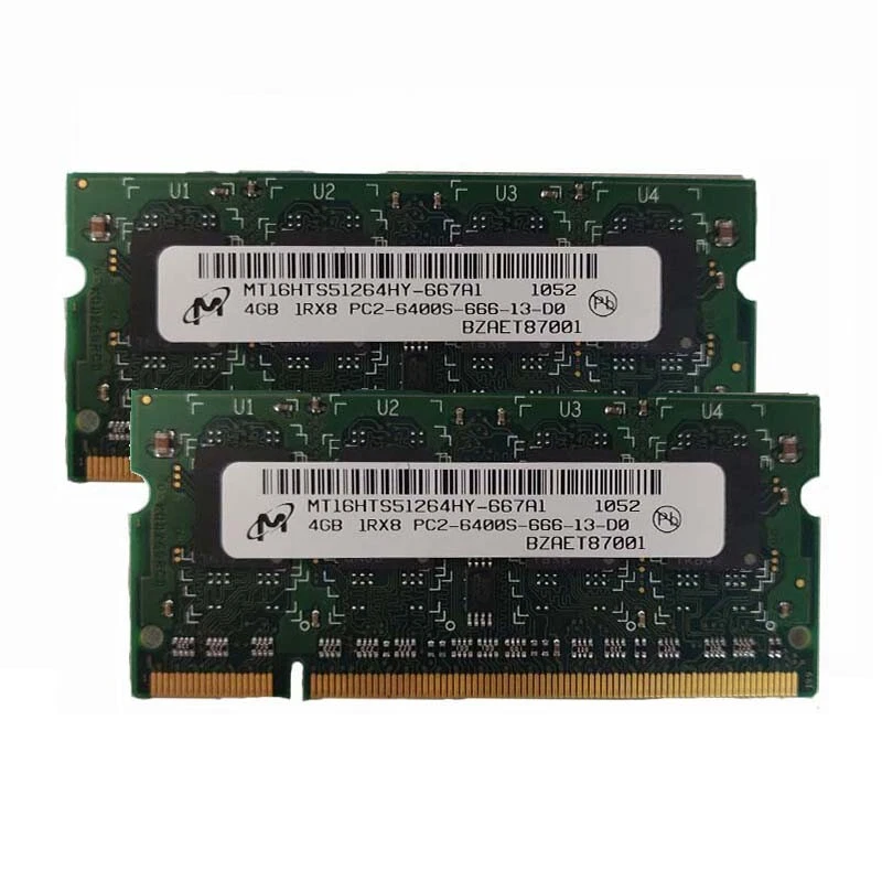 Micron 2X 4GB 1Rx8 PC2-6400 DDR2-800MHz DDR2 200pin SODIMM Laptop Memory - Image 1 of 1