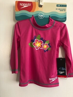 NOVA CAMISETA DE NATAÇÃO SPEEDO UV 50+ MANGA LONGA INFANTIL TAMANHO PEQUENO 12-18 mo ROSA  - Imagem 1 de 3