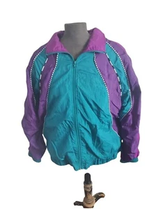 Vtg 90s XL Bocoo Teal-Blue-Purple Color Block Windbreaker Y2K Zebra Rap Hip Hop - Picture 1 of 3