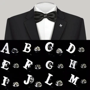 Initial A-Z 26 Letters Pin Silver Men Suit Collar Lapel Brooch Pin Party Jewelry - Picture 1 of 38