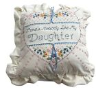 Vintage Square Embroidered Ruffle Throw Pillow Beaded Cottage Floral Embroidery