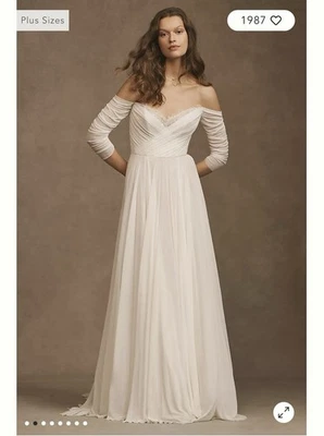 Vestido de noiva Wtoo by Watters Miles gola V manga franzida malha marfim BHLDN tamanho 2 - Imagem 1 de 4