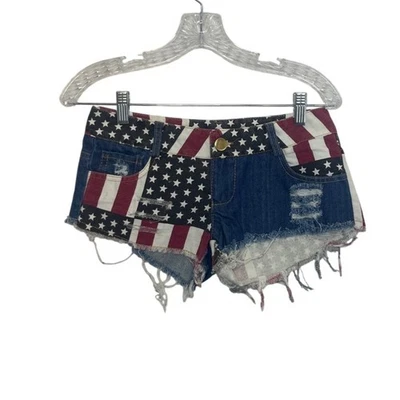 Pantalones Cortos Bandera Americana Denim Envejecido Mujer Grande Patriótico Fray Dobladillo Envejecido Foto 1 de 4