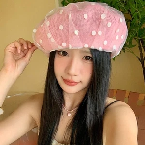 New Polka Dot Berets Mesh Beanie Cap Fashion Knit Painter Caps Girls - Picture 1 of 17