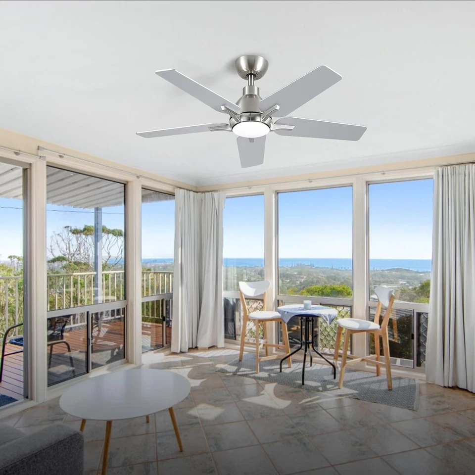 42 Inch Ceiling Fans with Lights, Brushed Nickel Ceiling Fan with Remote, Modern - Image 1 of 4