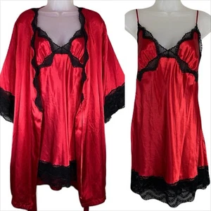Cynthia Rowley Babydoll Lingerie Robe Set Sz M Satin Lace Whimsigoth Peignoir - Picture 1 of 16