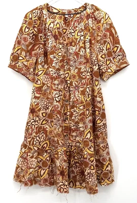 Vestido Anthropologie Pilcro Manga Hinchada Floral Tapiz Talla XL Dobladillo Crudo Marrón Foto 1 de 4