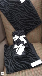 Mi Casa Portugal 6 pc ZEBRA BATH HAND TIP TOWELS LUXURY animal Black texture NEW - Picture 1 of 24