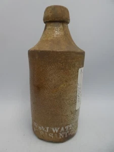 ANTIQUE WM & J WATERS PLEASANT CREEK STONEWARE POTTERY GINGER BEER BOTTLE - Picture 1 of 12